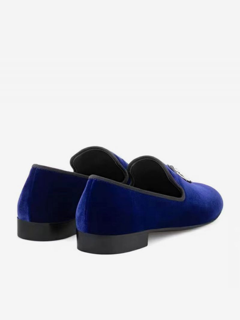 Loafers Heren Zwart Suède Bovenwerk Metaal Met Haaientand Ronde Neus Slip-on-feest-trouwschoenen - Verblindend Blauw