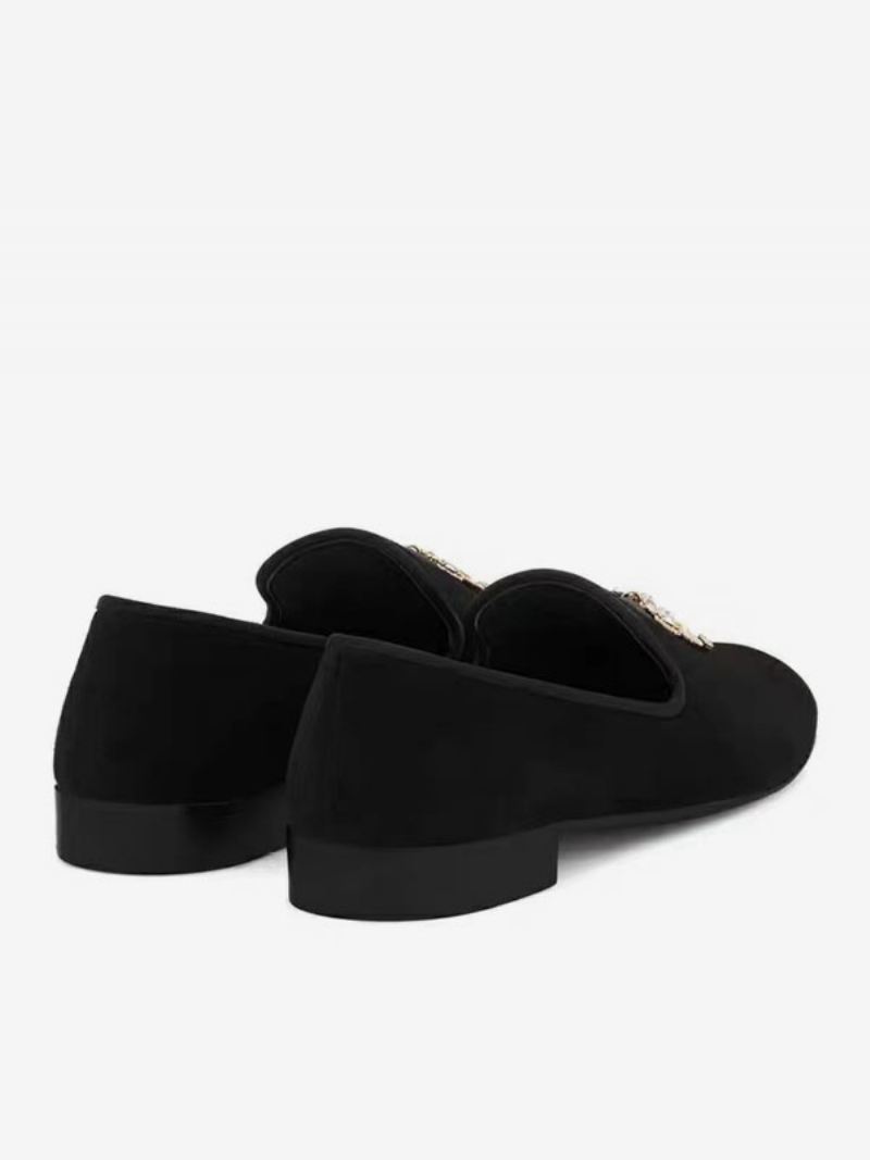 Loafers Heren Zwart Suède Bovenwerk Metaal Met Haaientand Ronde Neus Slip-on-feest-trouwschoenen - Zwart