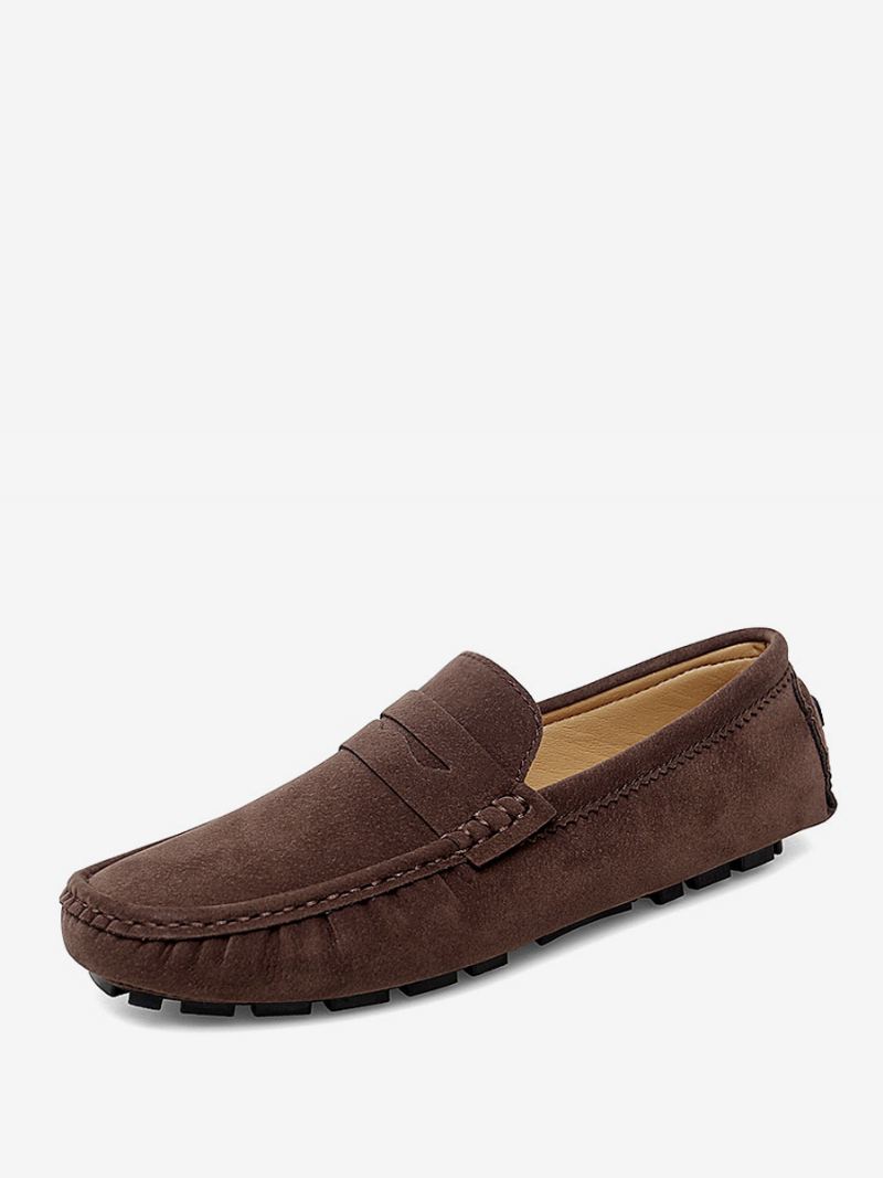 Loaferschoenen Heren Instappers Met Ronde Neus - Koffiebruin