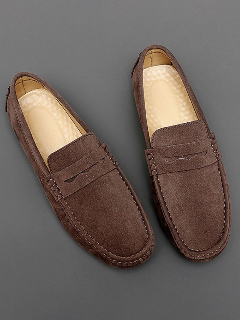 Loaferschoenen Heren Instappers Met Ronde Neus - Koffiebruin