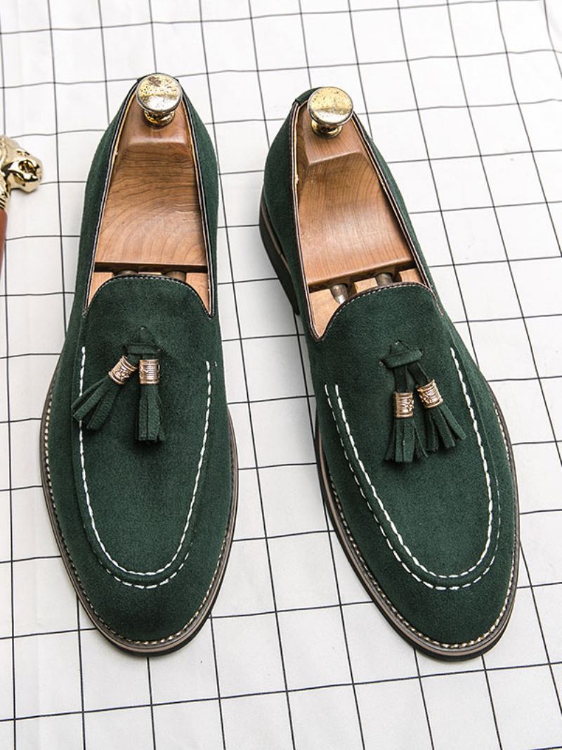 Loaferschoenen Heren Instappers Pom Poms Ronde Neus Pu-leer - Groen