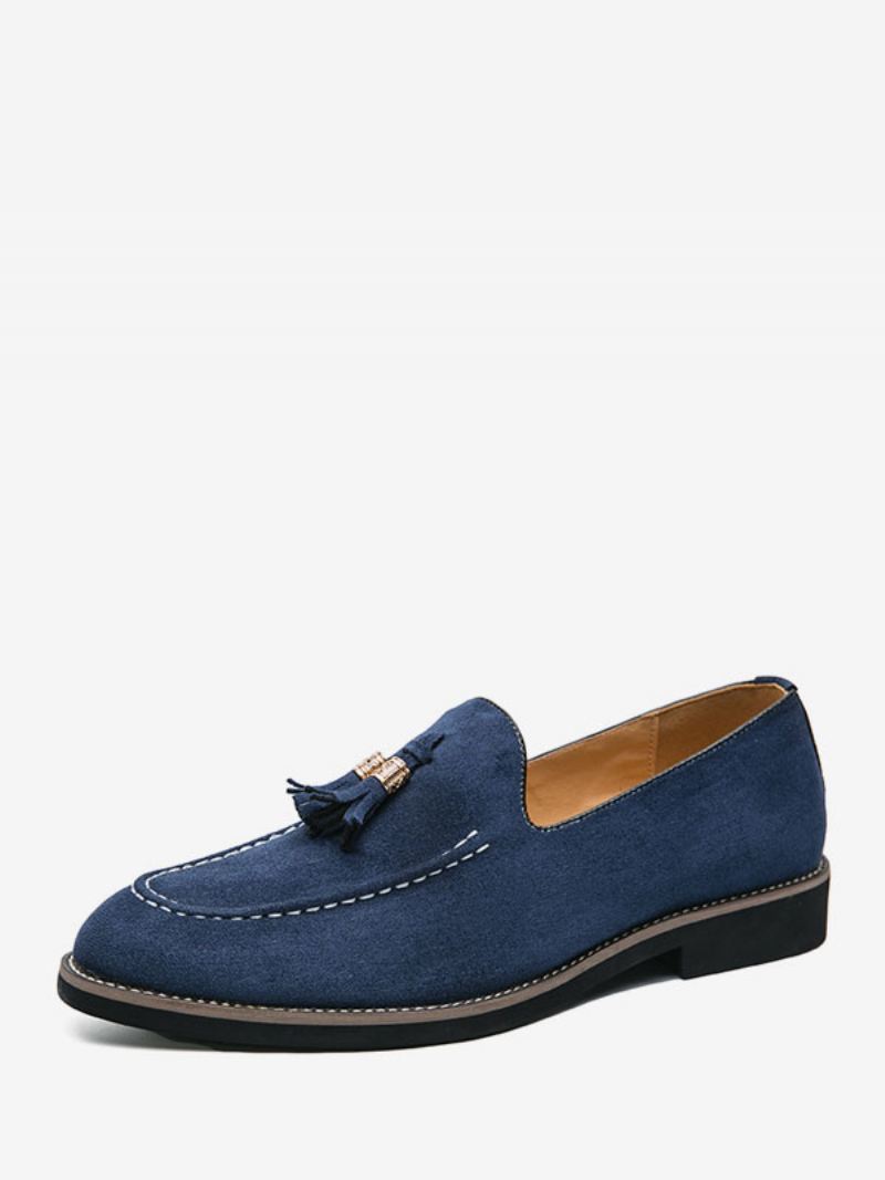 Loaferschoenen Heren Instappers Pom Poms Ronde Neus Pu-leer - Blauw