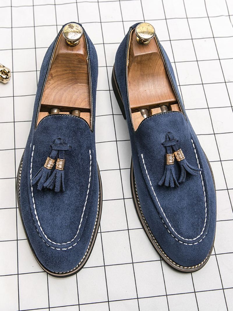 Loaferschoenen Heren Instappers Pom Poms Ronde Neus Pu-leer - Blauw