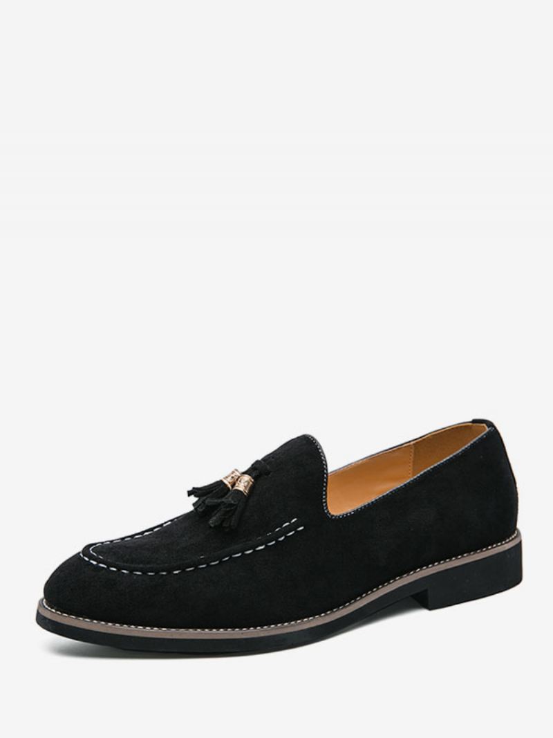 Loaferschoenen Heren Instappers Pom Poms Ronde Neus Pu-leer - Zwart