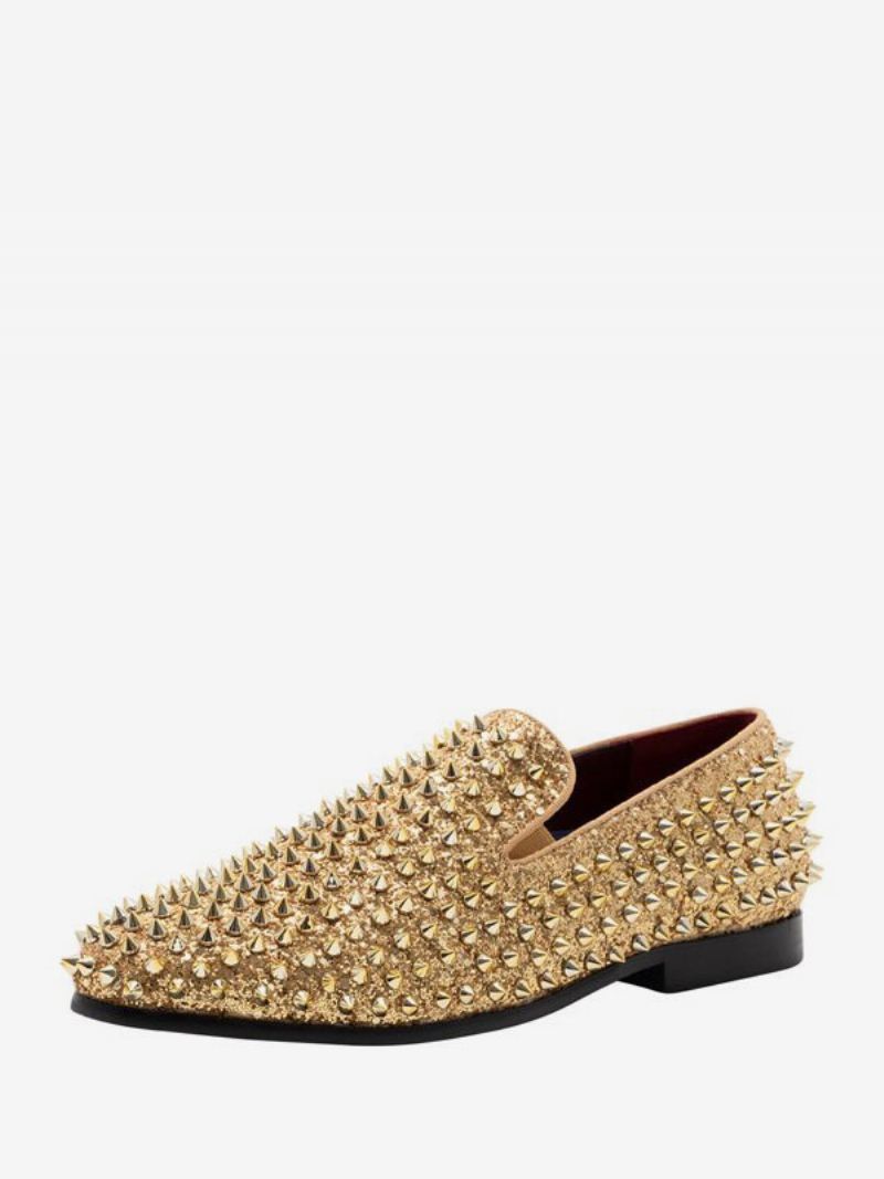 Loaferschoenen Heren Lovertjes Glitter Spikes Klinknagels Instappers Prom Party Trouwschoenen - Goud