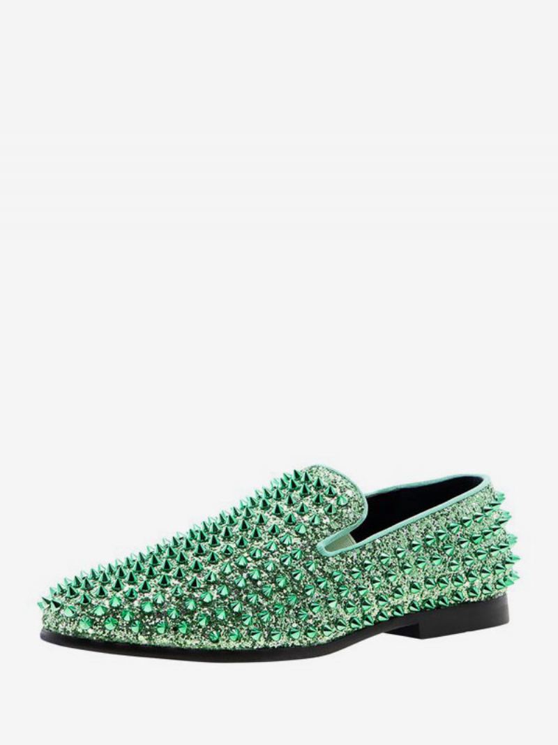 Loaferschoenen Heren Lovertjes Glitter Spikes Klinknagels Instappers Prom Party Trouwschoenen - Lichtgroen