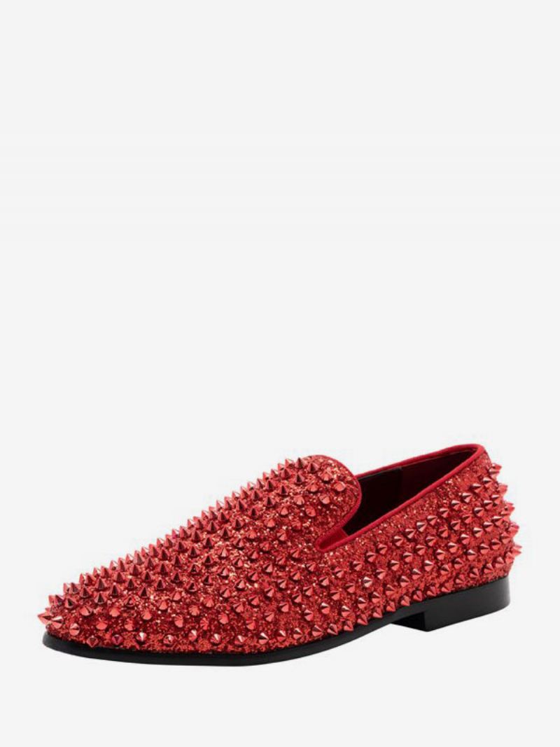 Loaferschoenen Heren Lovertjes Glitter Spikes Klinknagels Instappers Prom Party Trouwschoenen - Oranjerood