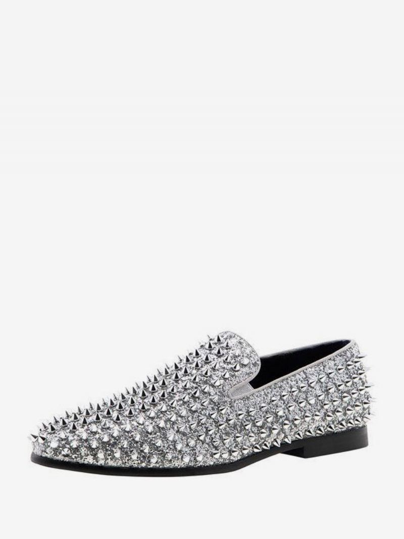 Loaferschoenen Heren Lovertjes Glitter Spikes Klinknagels Instappers Prom Party Trouwschoenen - Zilver