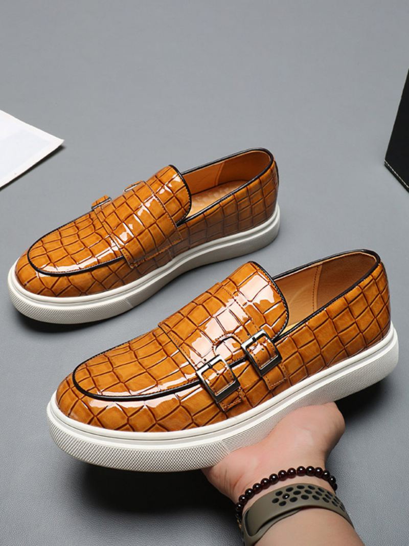 Loaferschoenen Heren Monnikschoenen Met Pu-leren Band - Geel