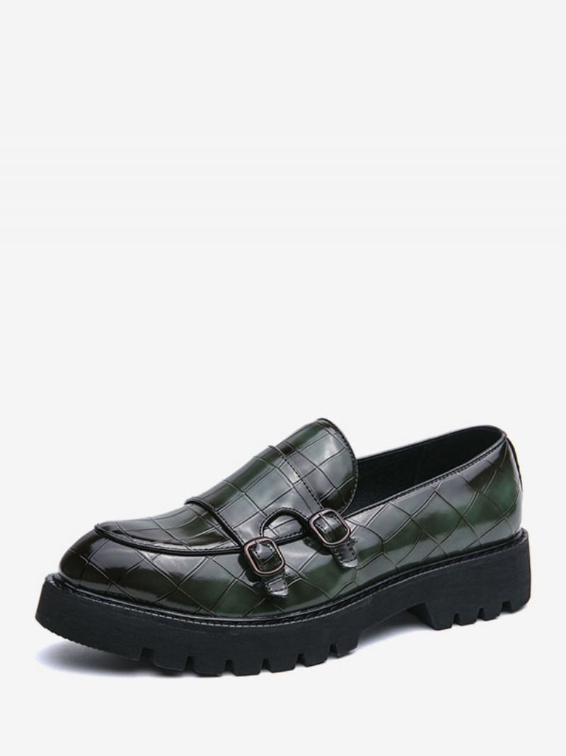 Loaferschoenen Heren Pu-leer Geruite Slip-on Met Monniksband