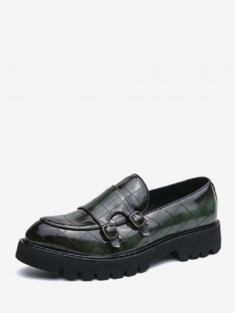 Loaferschoenen Heren Pu-leer Geruite Slip-on Met Monniksband