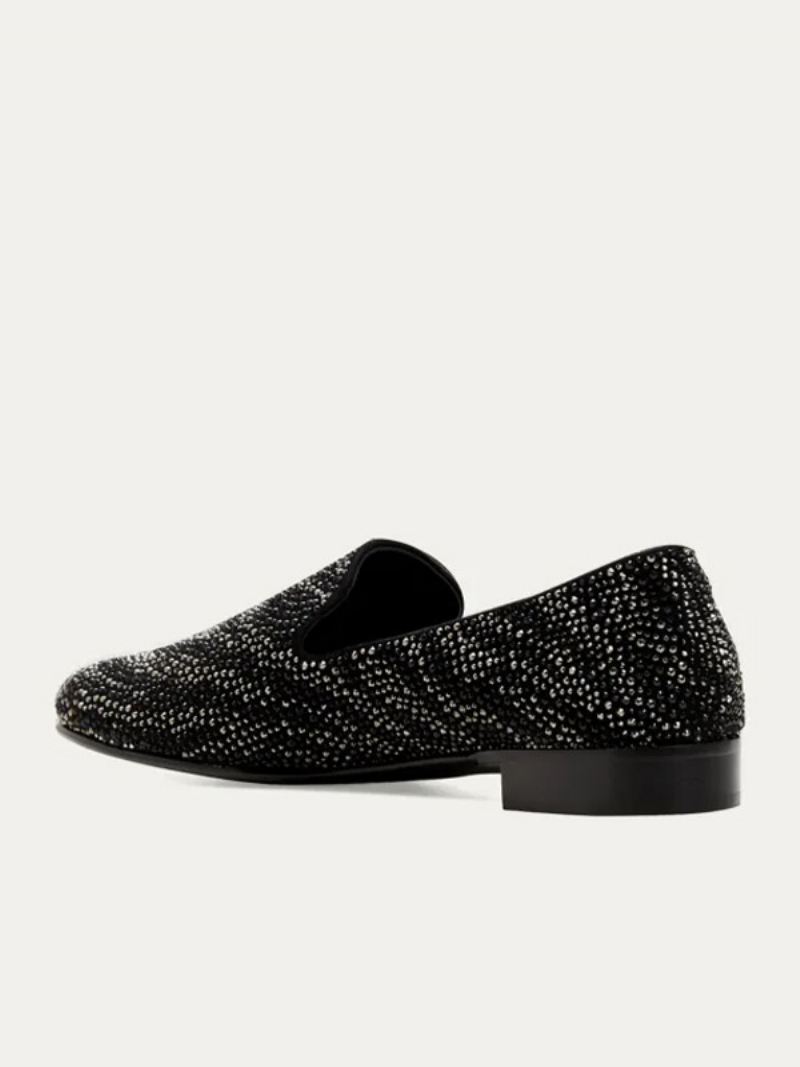 Loaferschoenen Heren Suède Zwarte Kristallen Strassslippers Slip-on Feest Bruiloftsschoen - Zwart