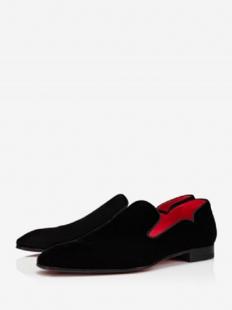 Loaferschoenen Heren Zwart Suède Vierkante Teen Slip-on Jurk Bruidegom Prom Party Trouwschoenen