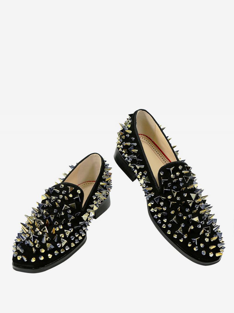 Milanoo Heren Zwart Glitter Loafer Prom Party Trouwschoenen Met Spike Klinknagels