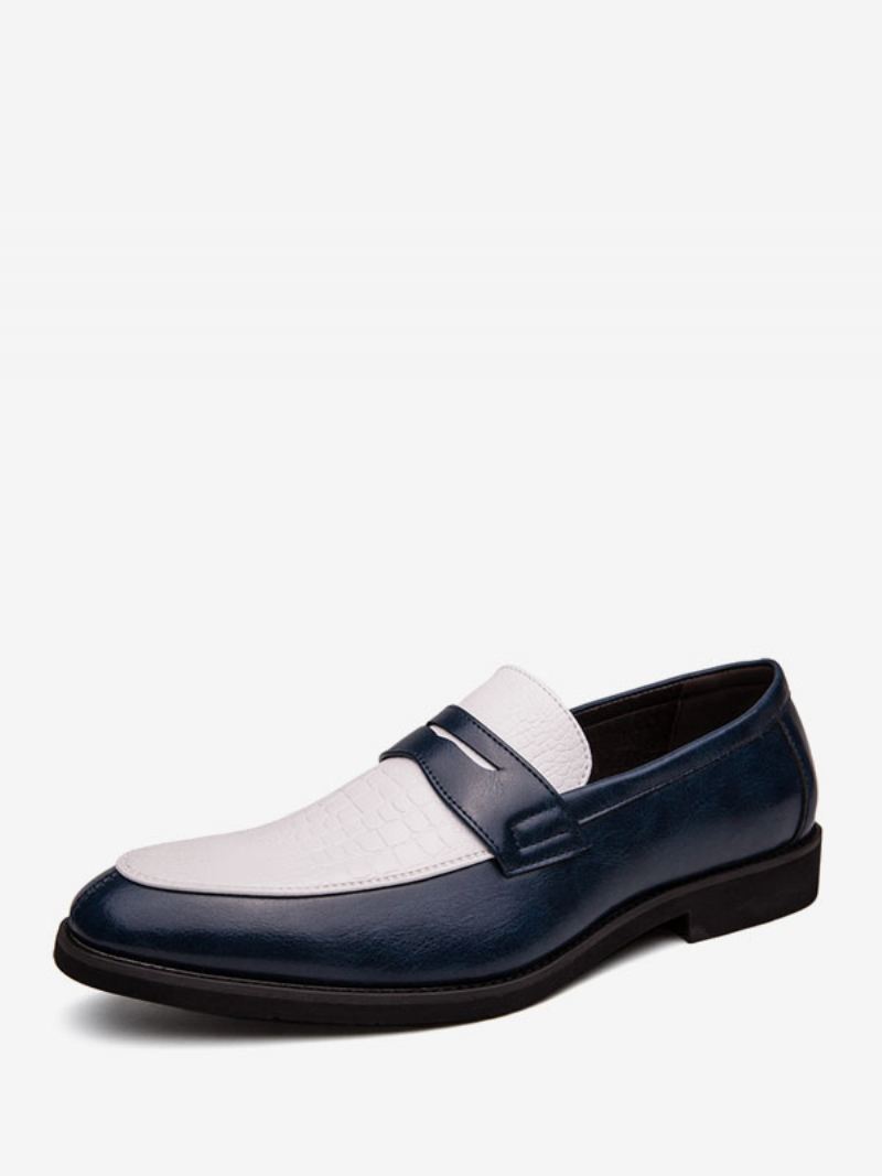 Penny Loafers Heren Blauwe Instappers Met Ronde Neus Bruidegomschoenen