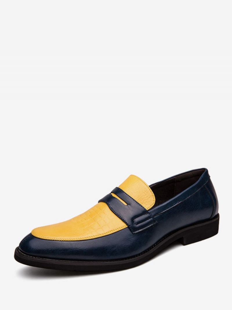 Penny Loafers Heren Blauwe Instappers Met Ronde Neus Bruidegomschoenen - Geel