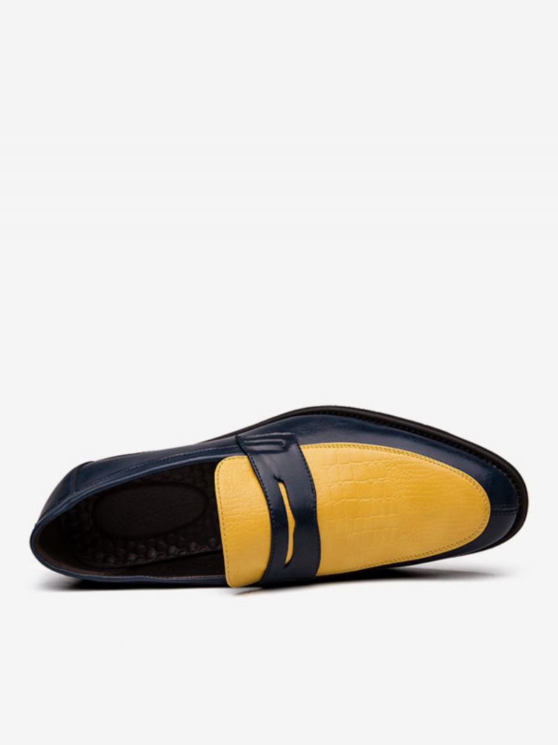 Penny Loafers Heren Blauwe Instappers Met Ronde Neus Bruidegomschoenen - Geel