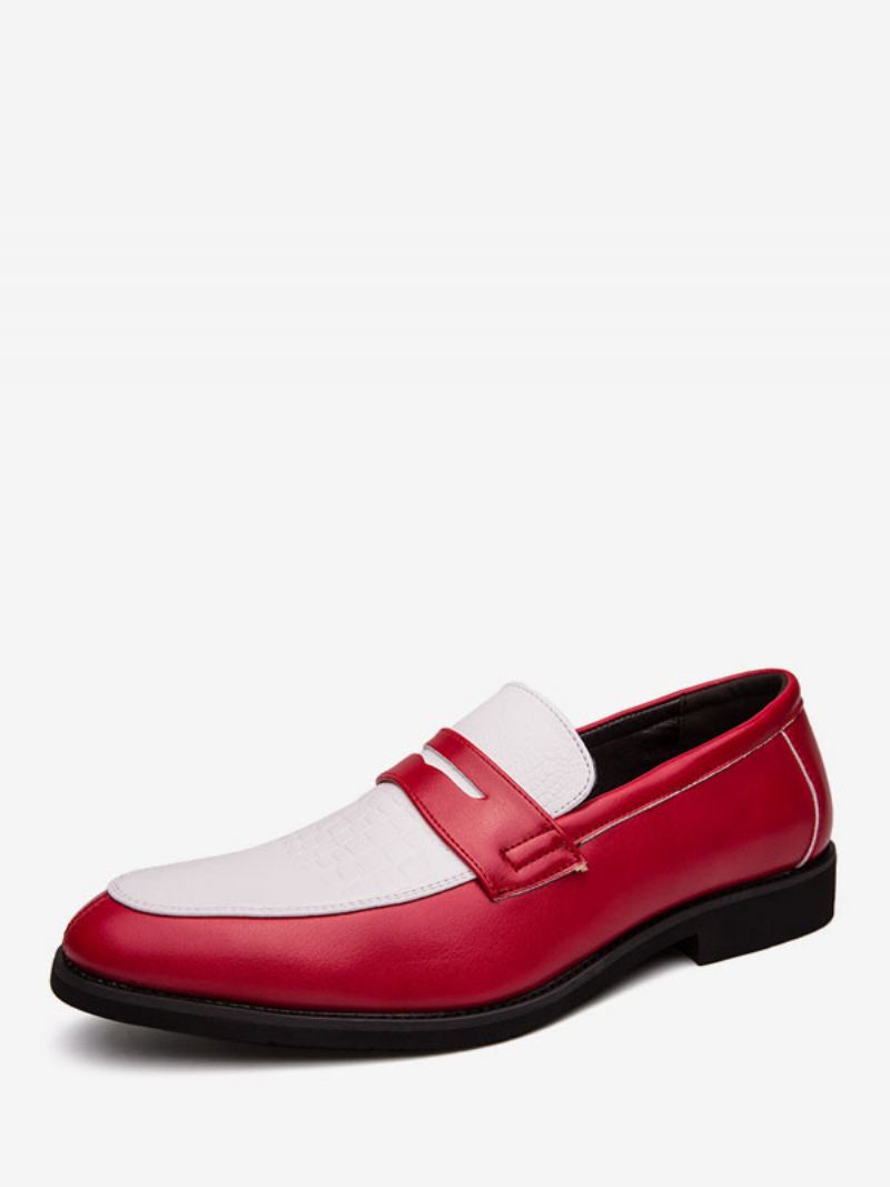 Penny Loafers Heren Blauwe Instappers Met Ronde Neus Bruidegomschoenen - Rood