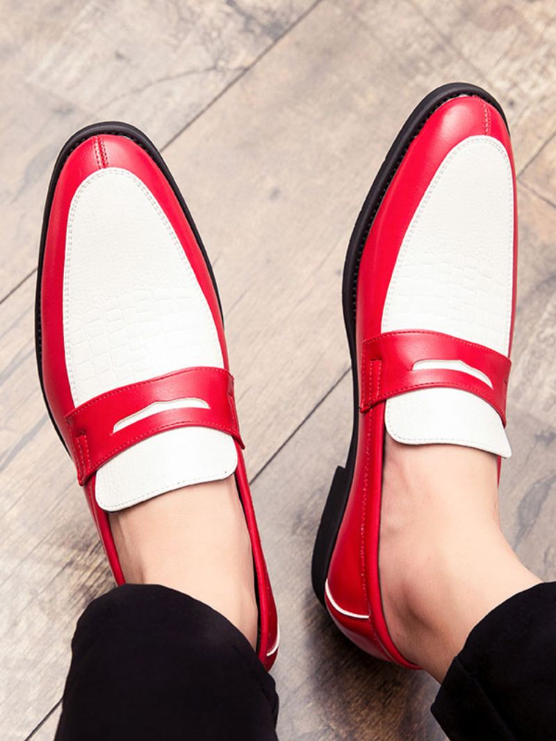 Penny Loafers Heren Blauwe Instappers Met Ronde Neus Bruidegomschoenen - Rood