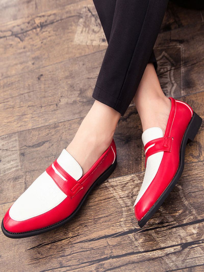 Penny Loafers Heren Blauwe Instappers Met Ronde Neus Bruidegomschoenen - Rood