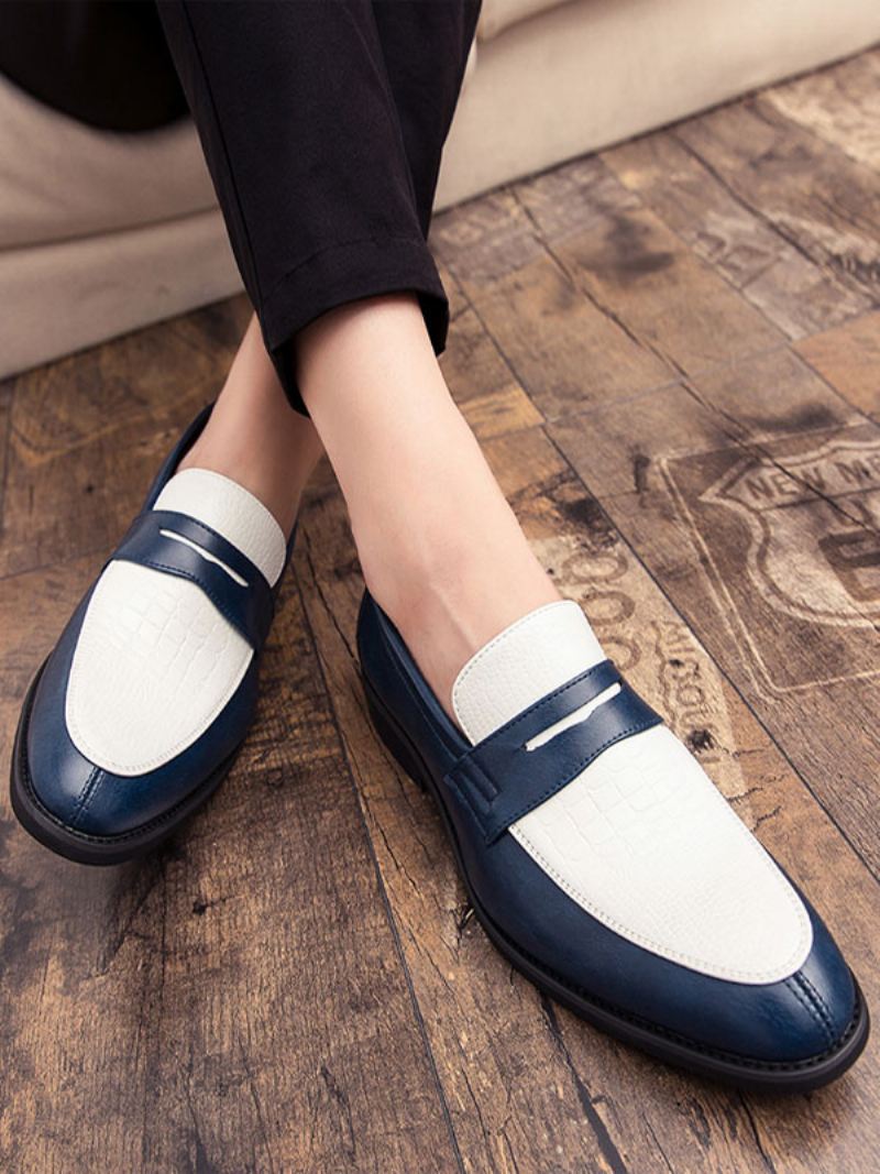 Penny Loafers Heren Blauwe Instappers Met Ronde Neus Bruidegomschoenen - Blauw