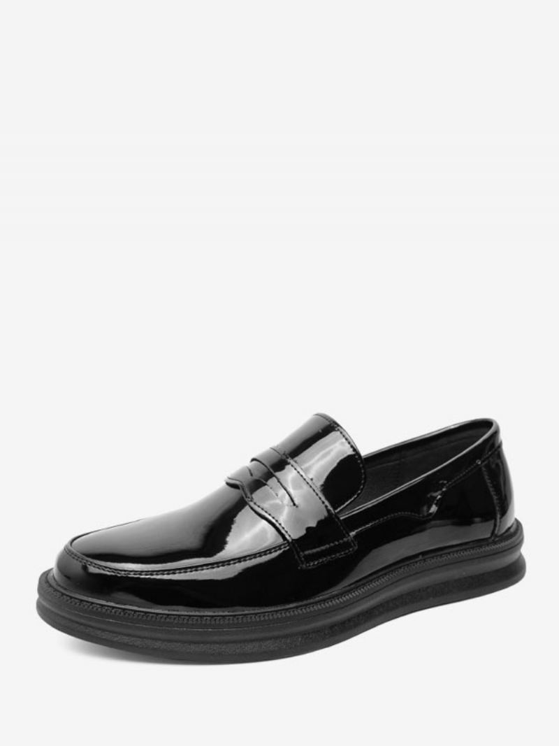 Penny Loafers Heren Witte Instapschoenen Met Ronde Neus - Zwart