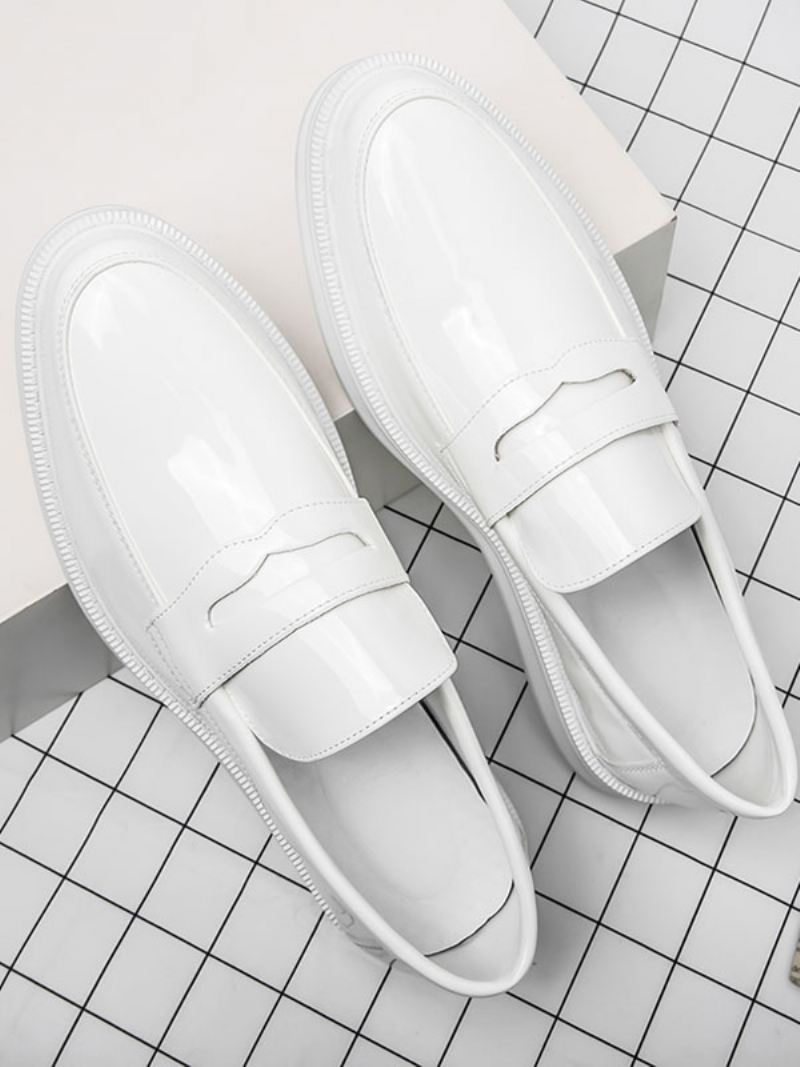 Penny Loafers Heren Witte Instapschoenen Met Ronde Neus - Wit