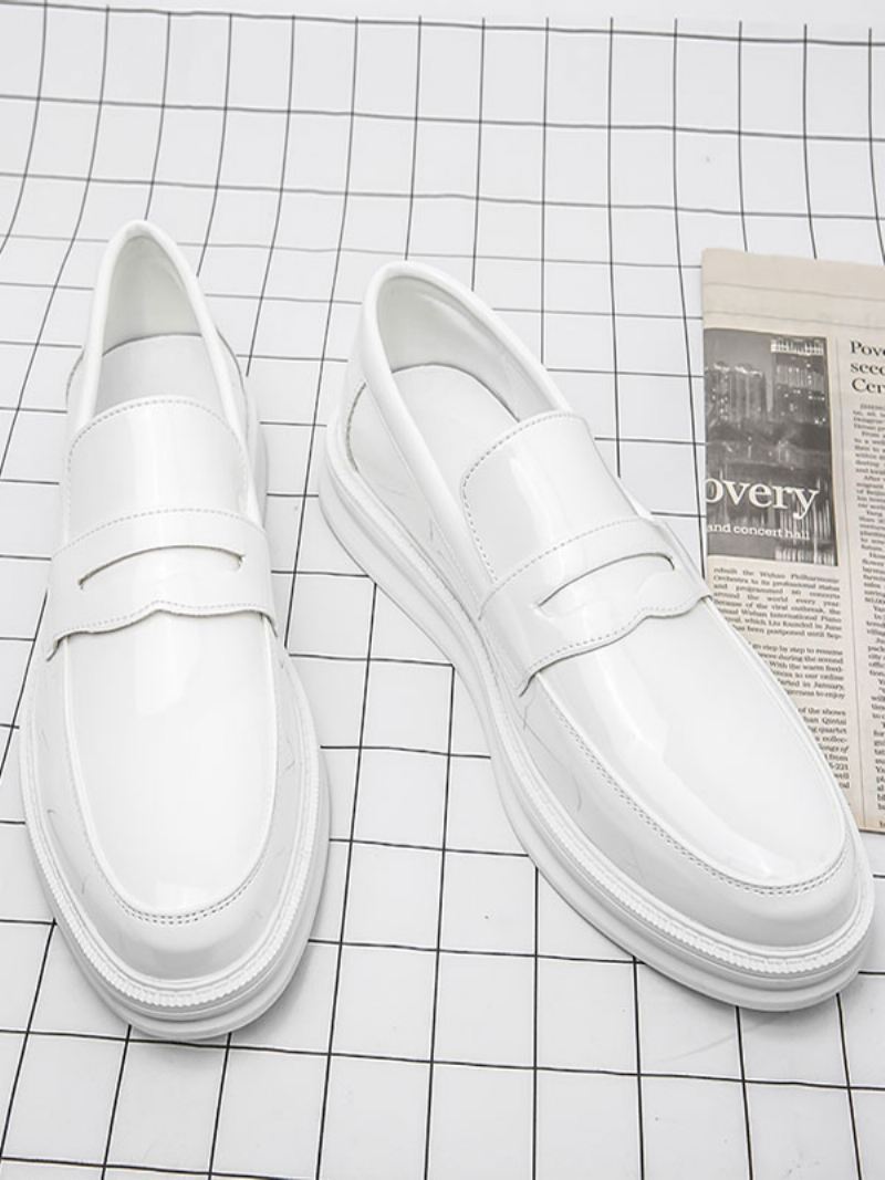 Penny Loafers Heren Witte Instapschoenen Met Ronde Neus - Wit