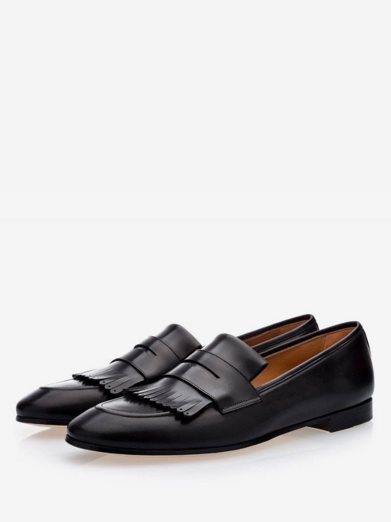 Penny Loafers Met Franjes Heren Trouwschoenen Een Feest - Zwart