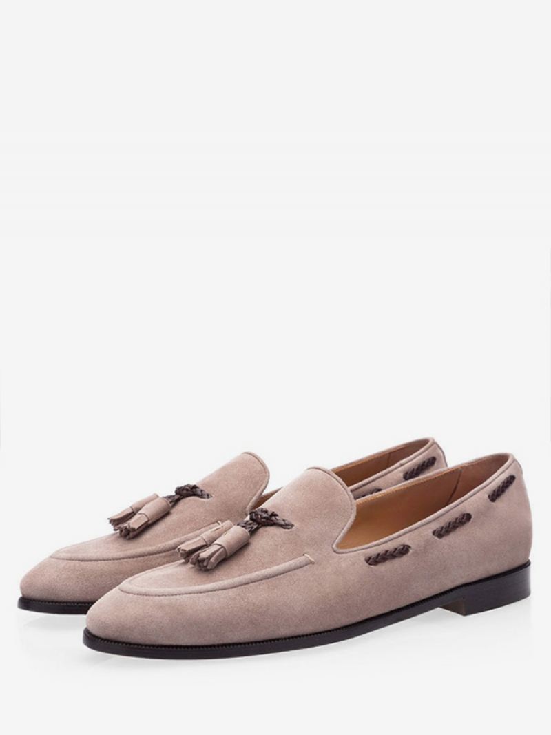 Roze Suède Loafers Heren Instapper Casual Trouwfeestschoenen Met Kwastje