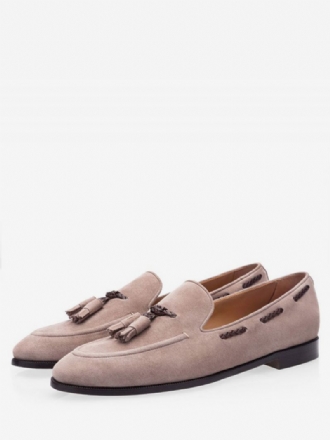 Roze Suède Loafers Heren Instapper Casual Trouwfeestschoenen Met Kwastje