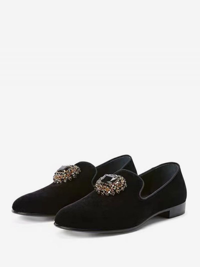 Suède Herenloafer Heren Zwarte Met Strass Versierde Slip-on-kledingschoenen Trouwfeestschoenen Galafeesten