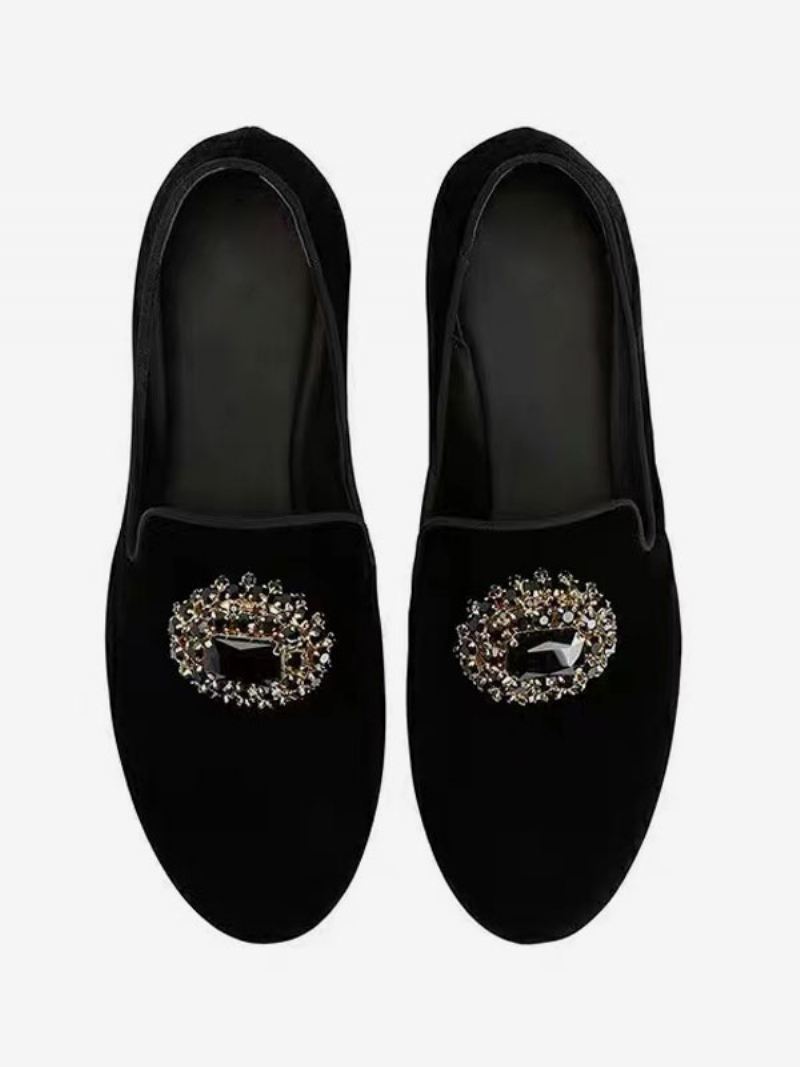 Suède Herenloafer Heren Zwarte Met Strass Versierde Slip-on-kledingschoenen Trouwfeestschoenen Galafeesten - Zwart