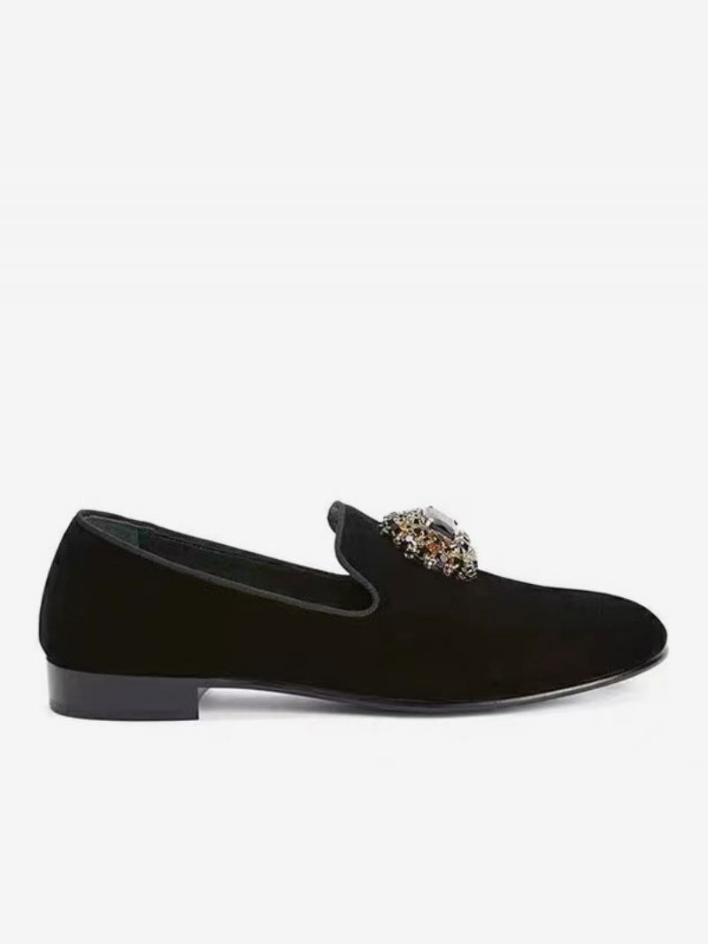 Suède Herenloafer Heren Zwarte Met Strass Versierde Slip-on-kledingschoenen Trouwfeestschoenen Galafeesten - Zwart