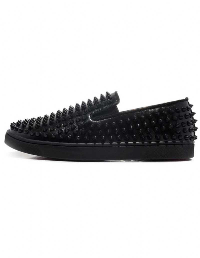 Zwarte Instapsneakers Met Ronde Neus Spikes Heren - Zwart