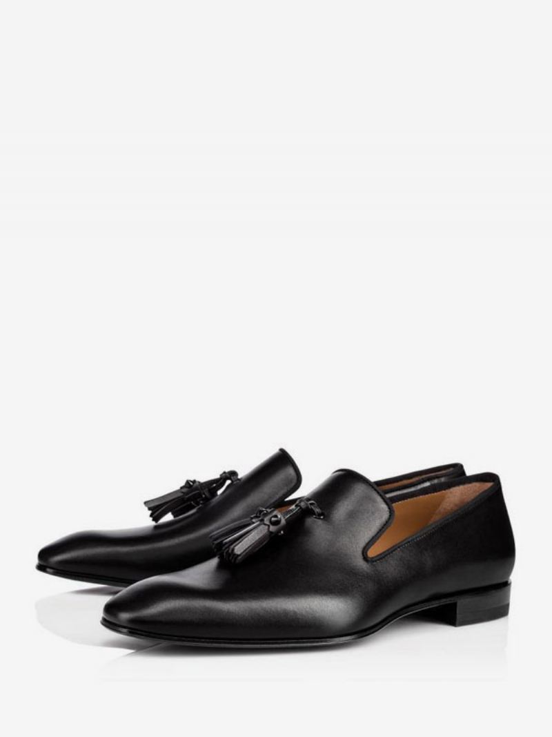 Zwarte Jurk Loafers Heren Vierkante Teen Instapjurk Prom Party Trouwschoenen Met Kwastjes