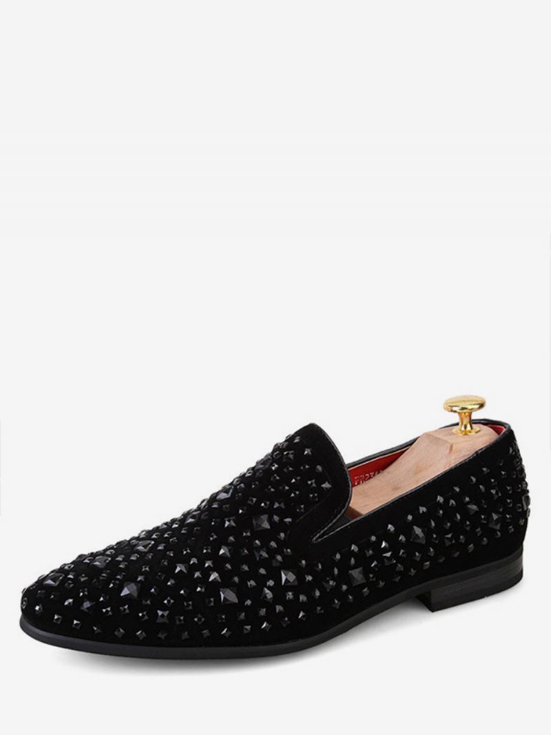 Zwarte Loafers Heren Bezaaid Met Strasssteentjes Slip-on-jurk Trouwbal Trouwschoenen