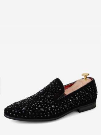 Zwarte Loafers Heren Bezaaid Met Strasssteentjes Slip-on-jurk Trouwbal Trouwschoenen