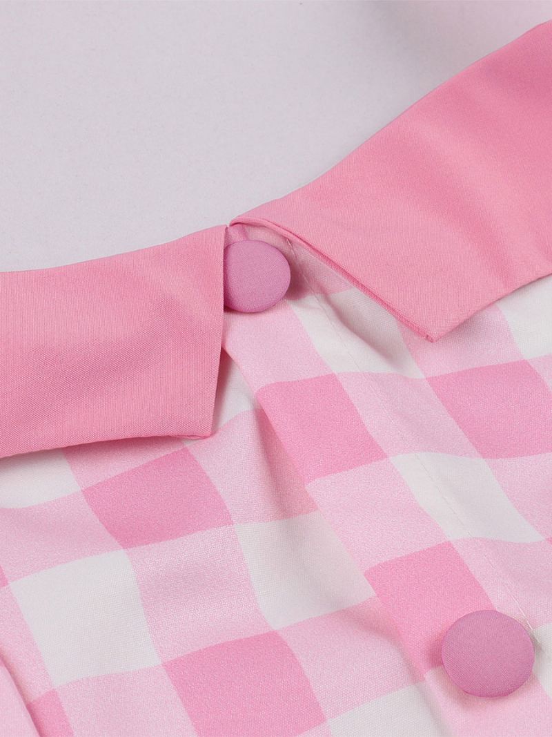 Dames Barbie Pink Gingham Vintage Jurk Jaren 1950 Midi Halter - Roze