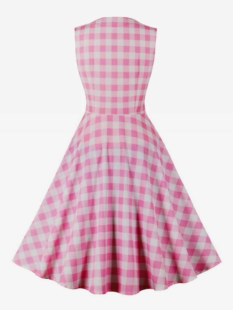 Dames Barbie Roze Gingham Vintage Jurk Jaren 1950 Audrey Hepburn Swing - Roze