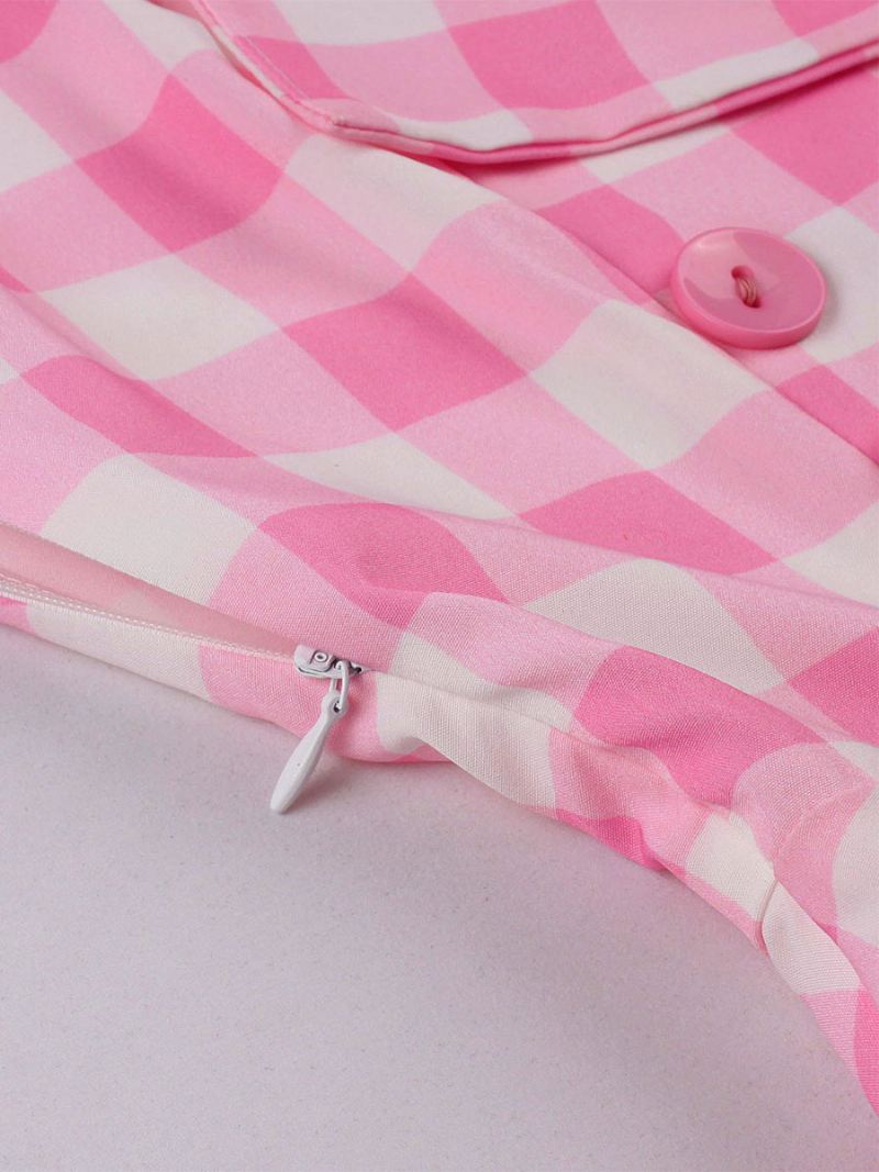 Dames Barbie Roze Gingham Vintage Jurk Jaren 1950 Audrey Hepburn Swing - Roze