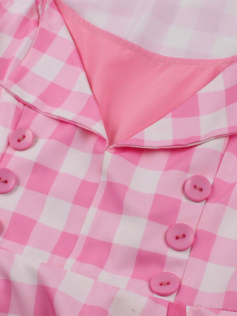 Dames Barbie Roze Gingham Vintage Jurk Jaren 1950 Audrey Hepburn Swing - Roze