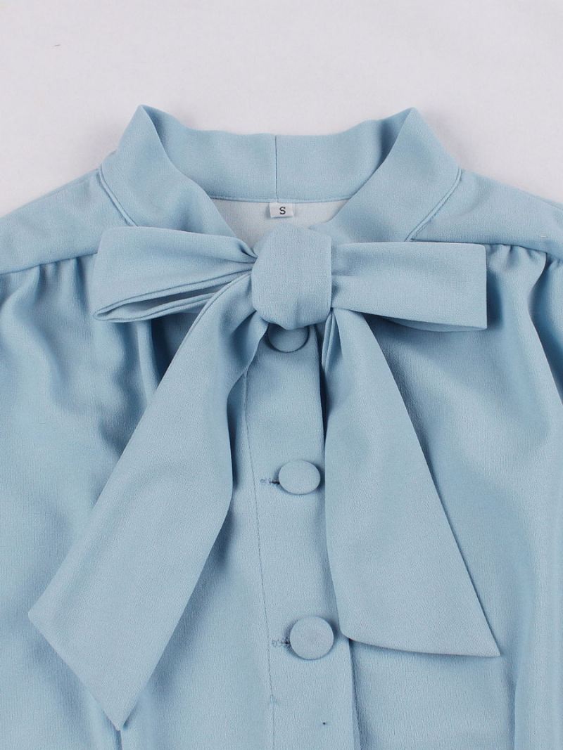 Dames Jaren 1950 Audrey Hepburn Stijl Vintage Jurk Ontworpen Halslijn Strikken Korte Mouwen Medium Swing - Babyblauw