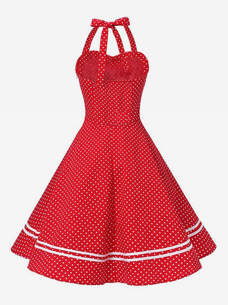 Dames Retro Jurk Jaren 1950 Audrey Hepburn Stijl Gele Geruite Rugloze Knopen Mouwloos Hartvormige Hals Medium Rockabilly - Rood