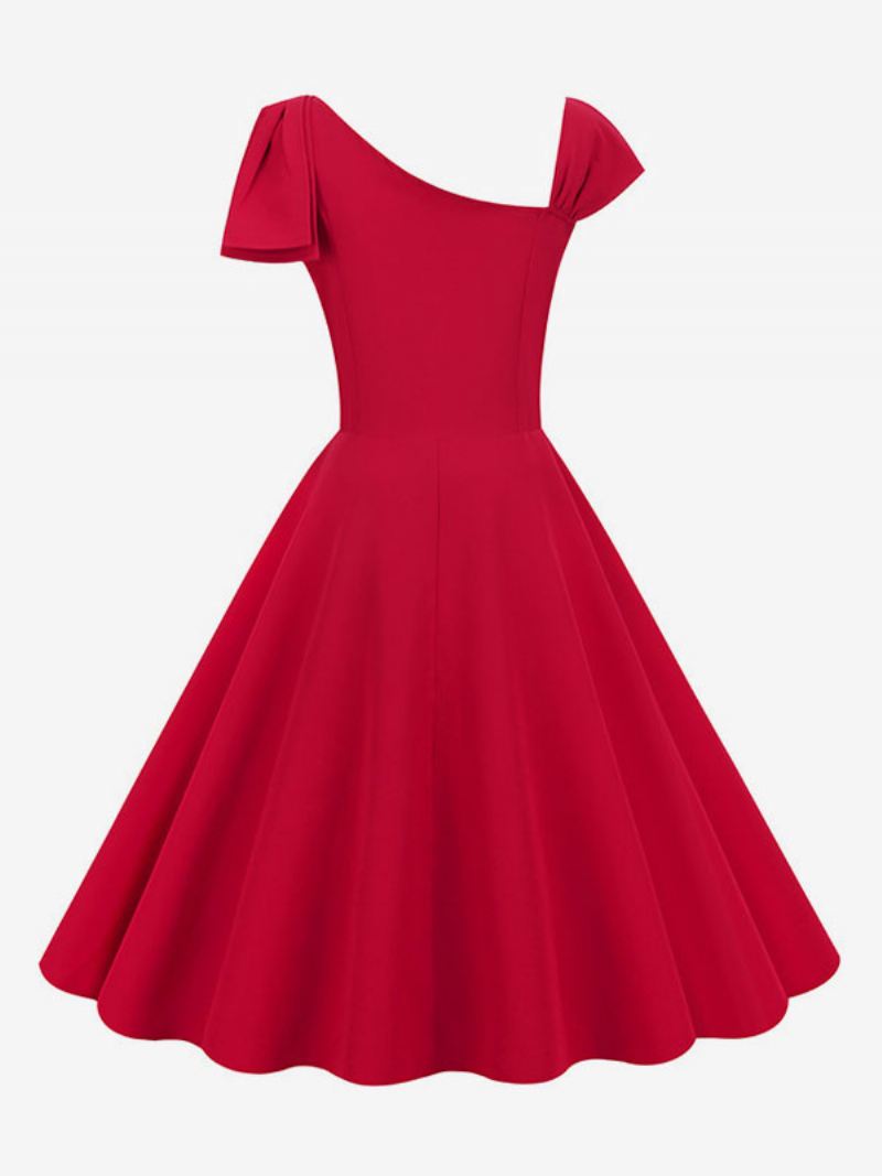 Dames Retro Jurk Jaren 1950 Audrey Hepburn Stijl Mouwloze Medium Rockabilly - Rood