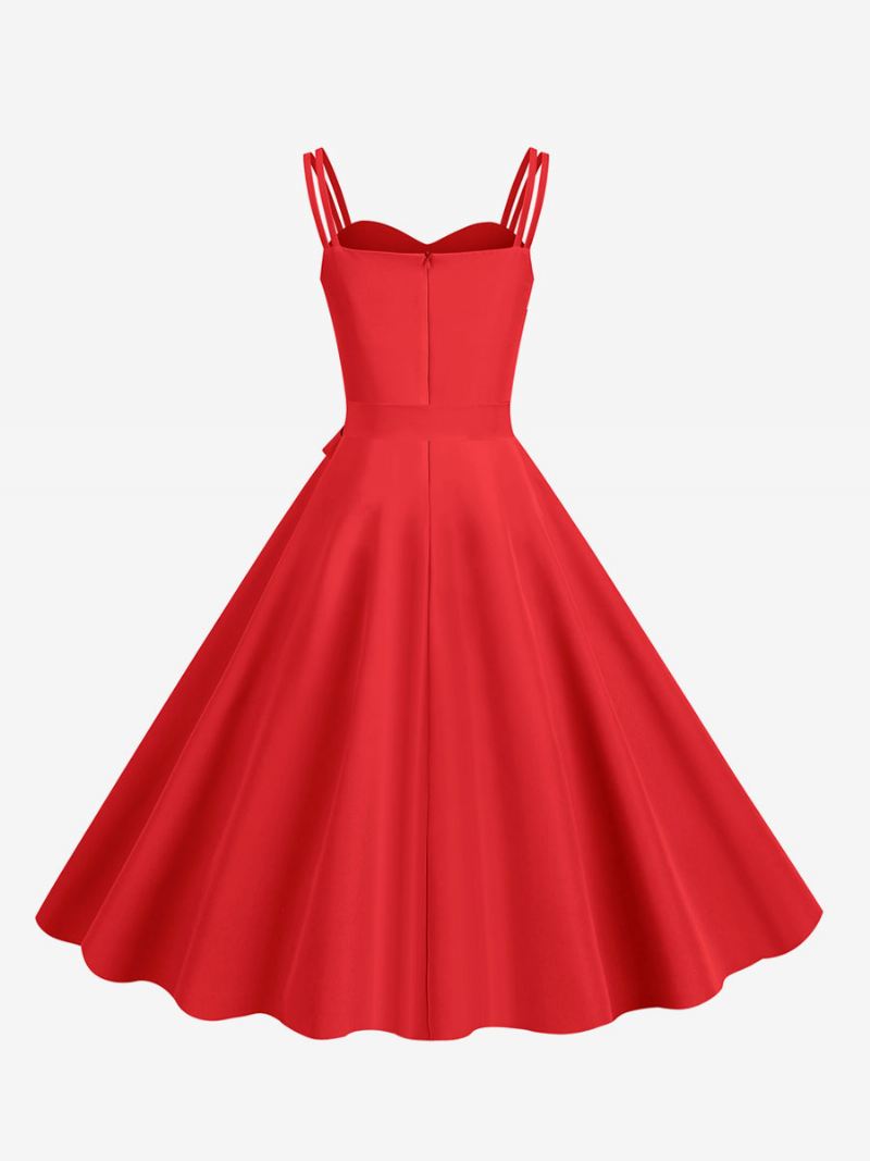 Dames Retro-jurk Jaren 1950 Sweetheart Neck Sjerp Mouwloze Medium Rockabilly Jurk - Rood