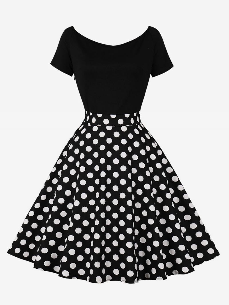 Dames Retro-jurk Jaren 50 Audrey Hepburn-stijl Met Sieraad Korte Mouwen Knielengte Stippen-rockabilly-jurk