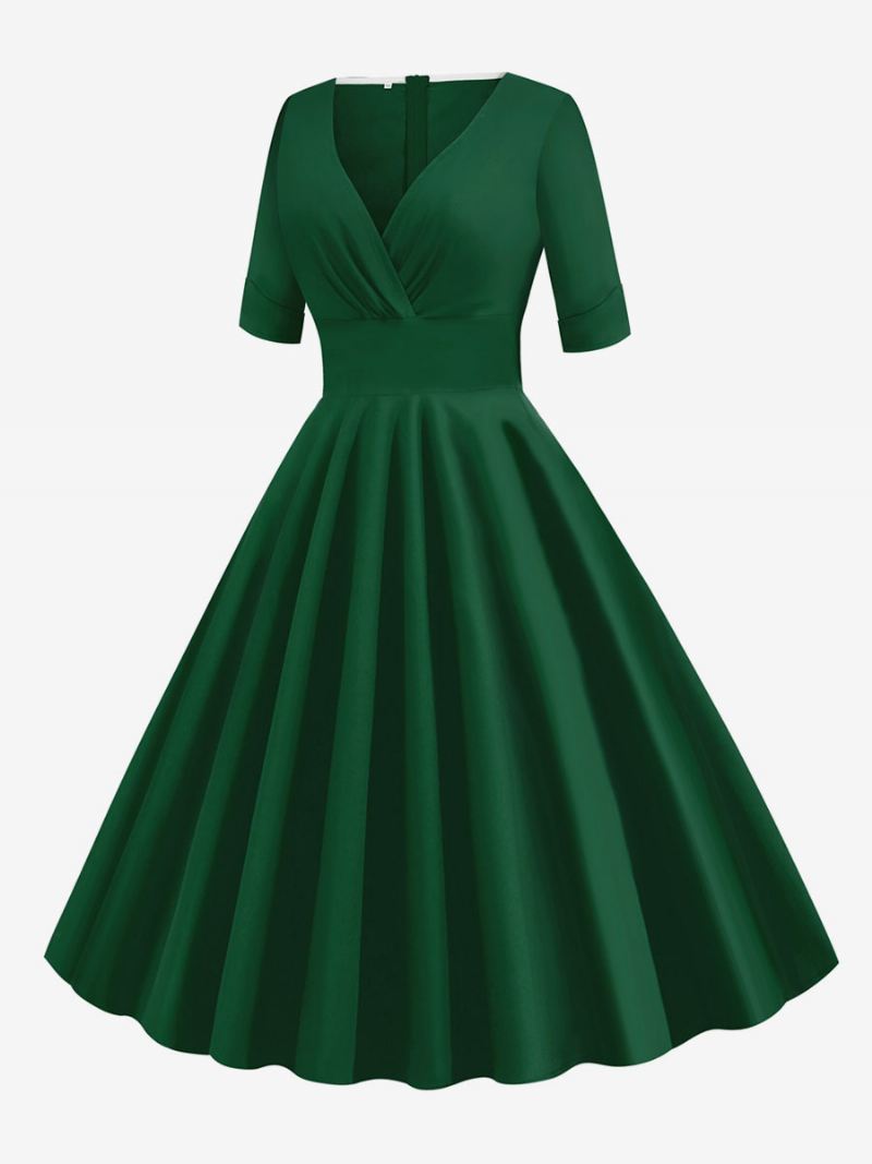 Dames Vintage Jurk Jaren 1950 Audrey Hepburn Stijl Rood Gelaagde Korte Mouwen Sweetheart Hals Rockabilly - Groen