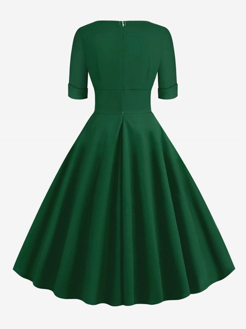 Dames Vintage Jurk Jaren 1950 Audrey Hepburn Stijl Rood Gelaagde Korte Mouwen Sweetheart Hals Rockabilly - Groen