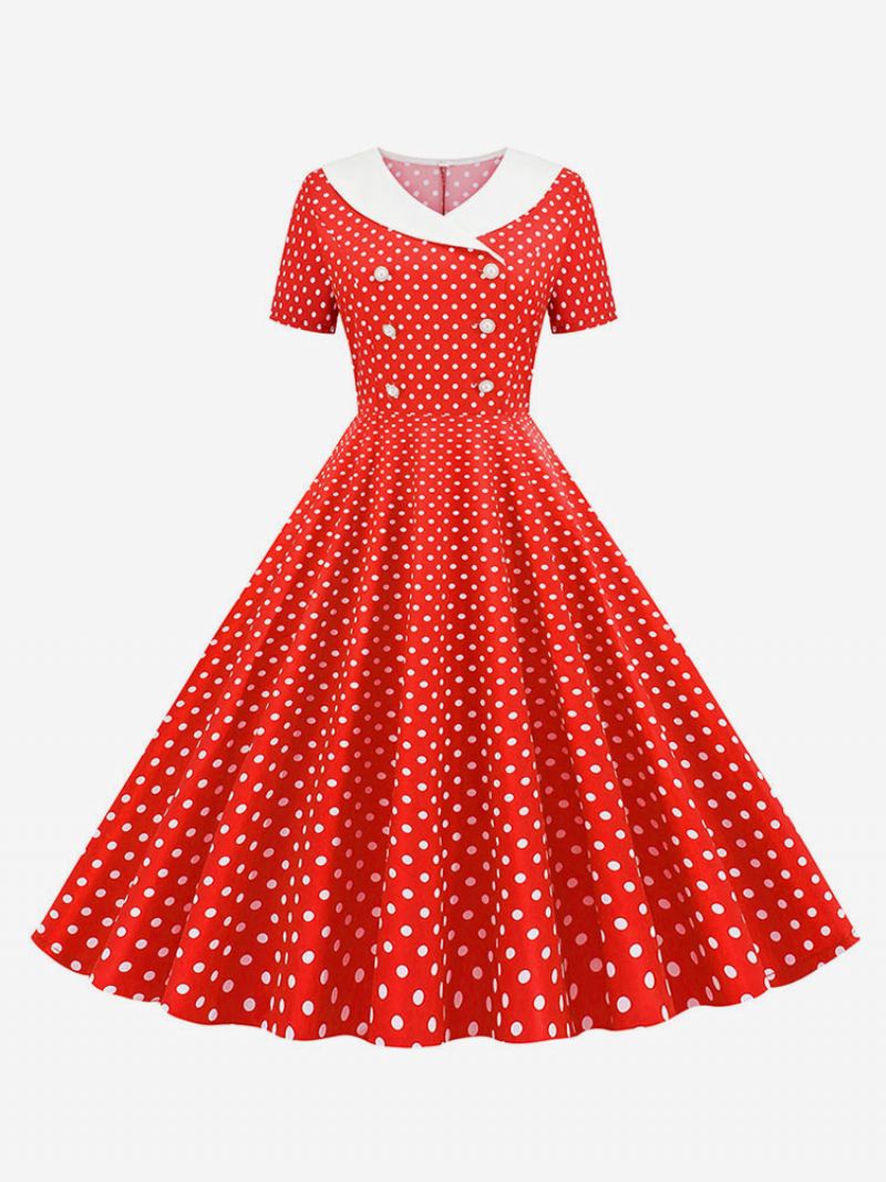 Dames Vintage Jurk Jaren 1950 Audrey Hepburn Stijl V-hals Korte Mouwen Knielengte Polka Dot Swing